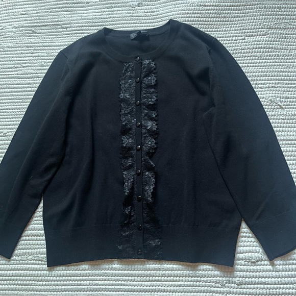 Spence Knits Black 3/4 sleeve Cardigan Sweater Ruffles Large - Picture 1 of 7